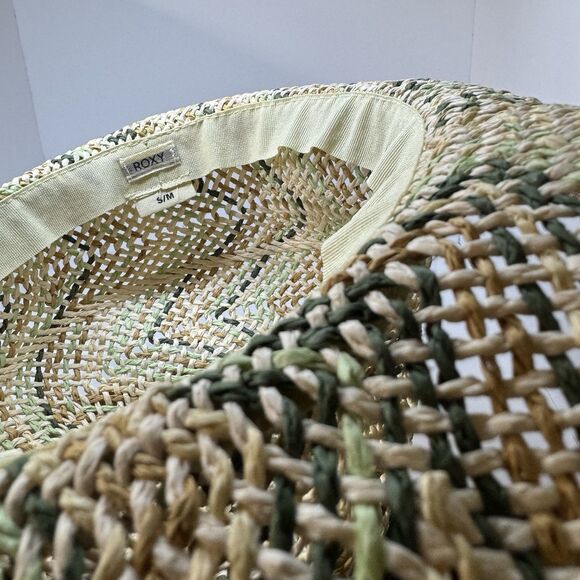 Roxy Multicolor Straw Sun Hat S/M Boho Beach Festival Wide Brim - Picture 6 of 15
